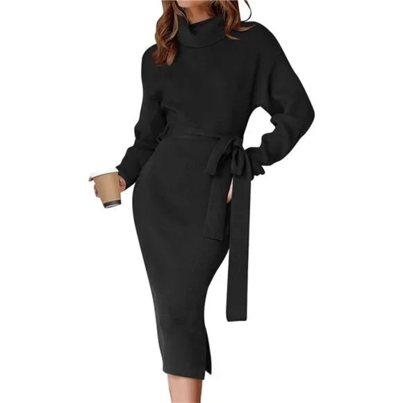 Sweaters | Womens Turtleneck Sweater Midi Dress Long Sleeve Knit Bodycon  Dress With Belt | Poshmark